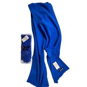 Ladies Lands End Sapphire Blue Fleece Scarf and Gloves Set New! Size Large